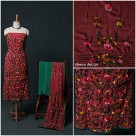 Hand Embroidered Georgette 3pc Unstitched Dress Material Suit Set 15