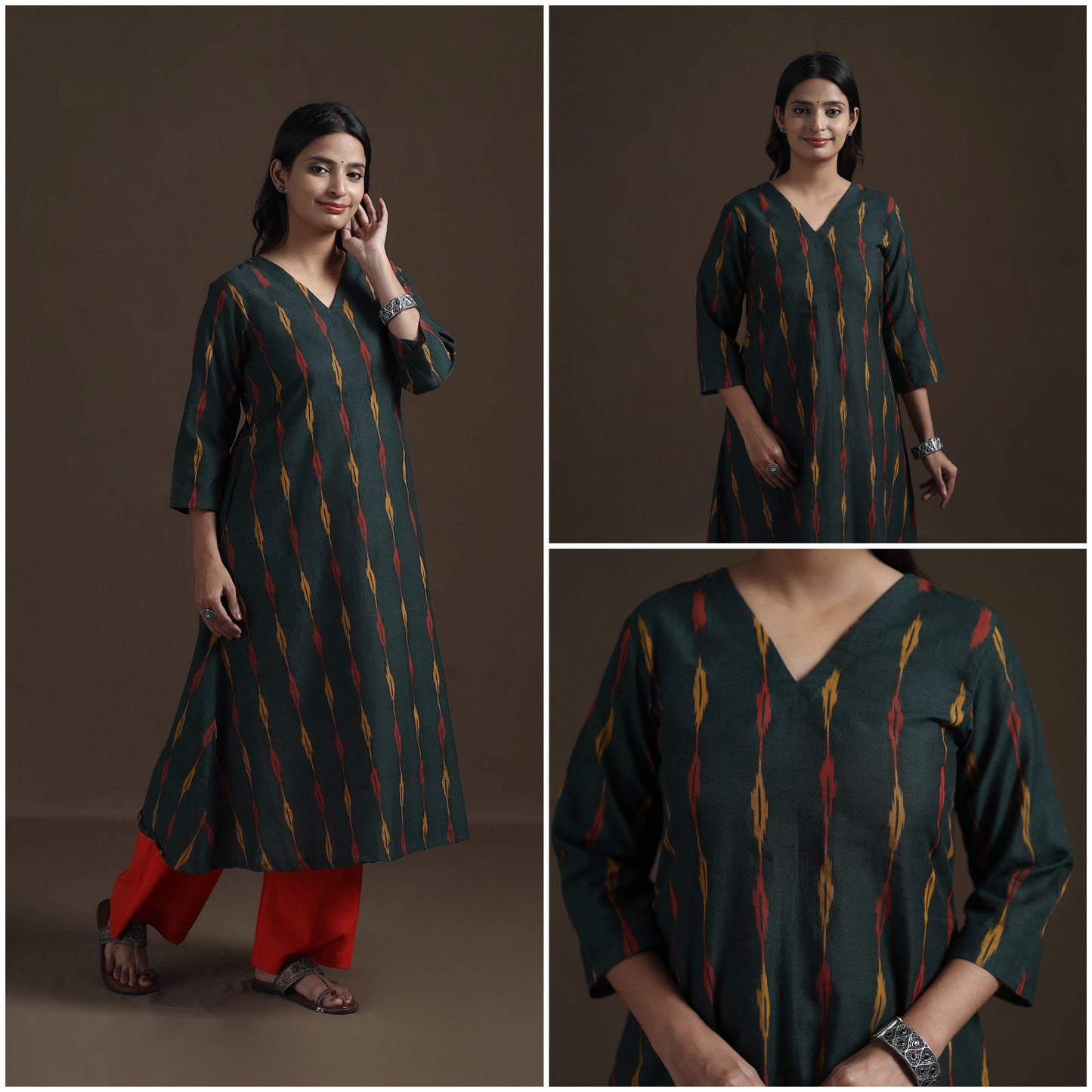 Cotton A-Line Pochampally Ikat Kurta for Women 01