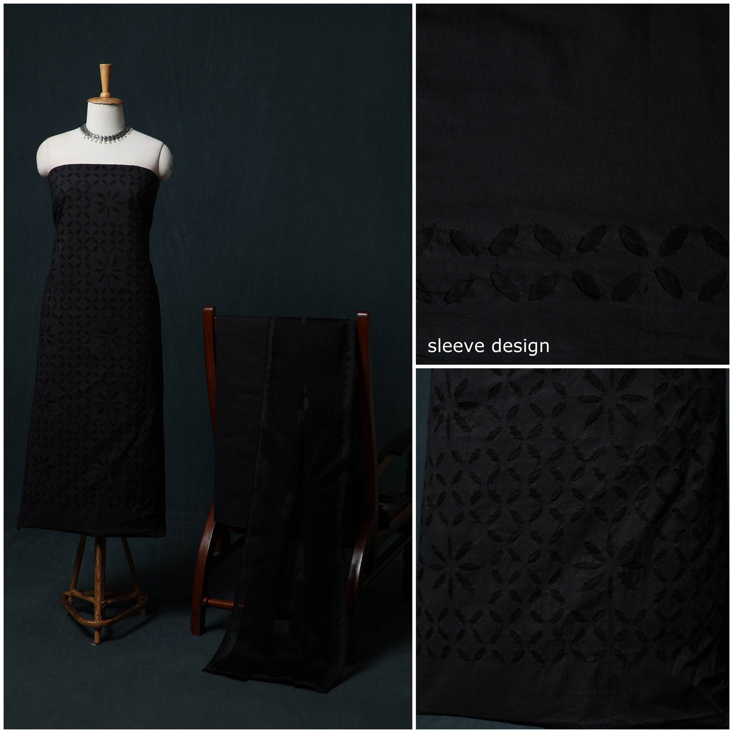 Barmer Applique Cutwork Cotton 3pc Unstitched Dress Material Suit Set 16
