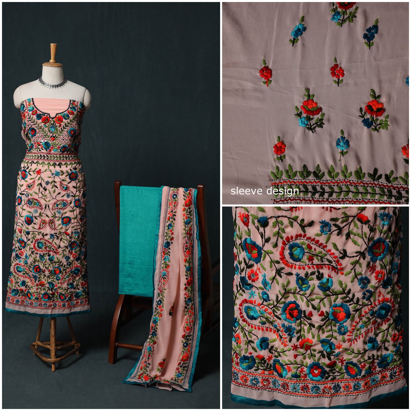 Hand Embroidered Georgette 3pc Unstitched Dress Material Suit Set 31