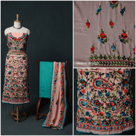 Hand Embroidered Georgette 3pc Unstitched Dress Material Suit Set 31