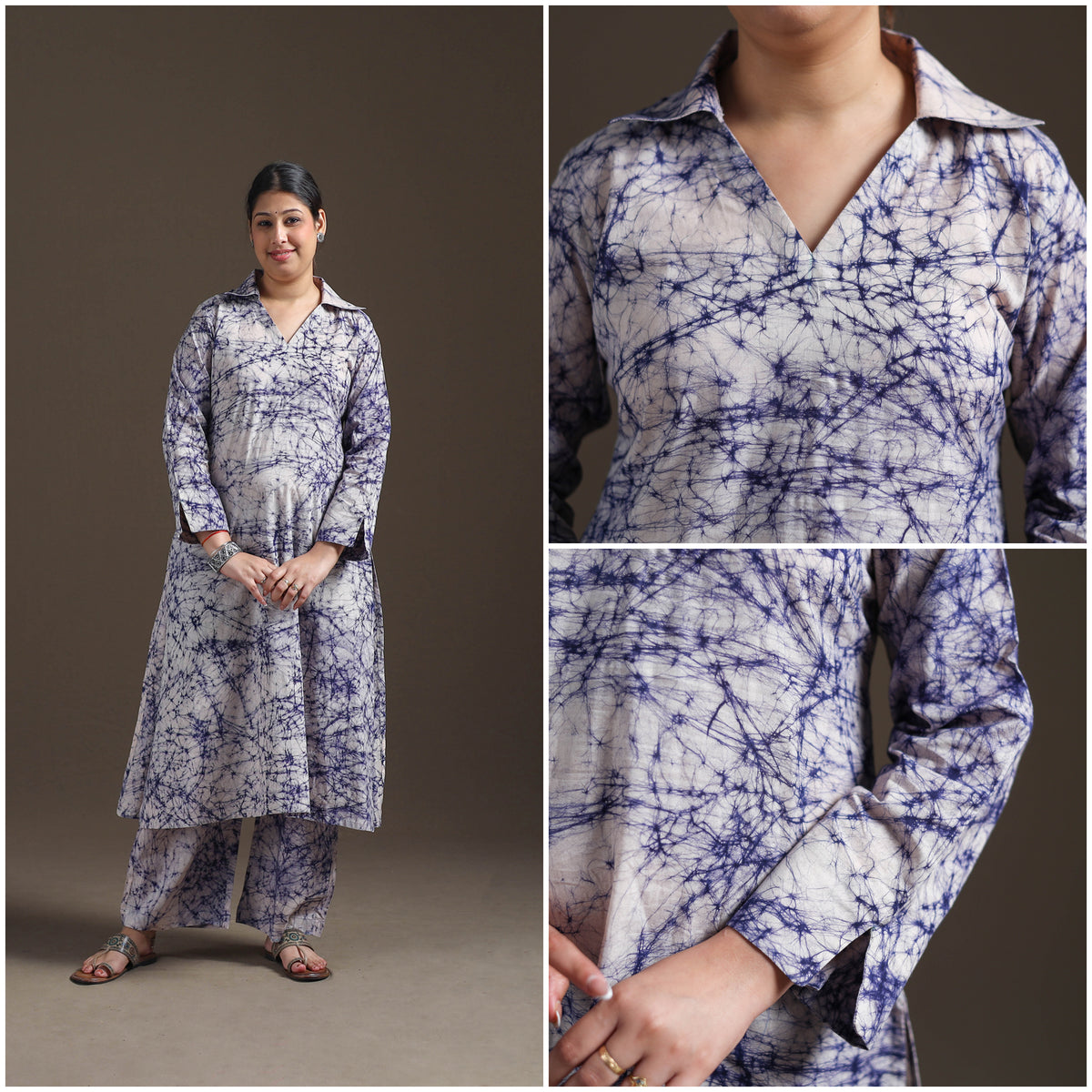 Hand Batik Print Cotton Straight Kurta with Palazzo Set for women 18