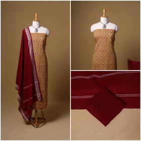 Floral Sanganeri Block Print Cotton Unstitched Dress Material: Kurta, Bottom & Dupatta with Jewellery 14
