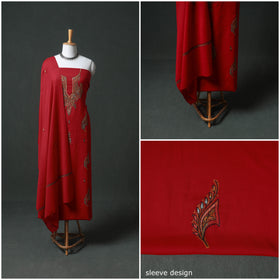 Kashmiri Sozni Hand Embroidered Pure Merino Wool Unstitched Dress Material: Kurta, Bottom with Dupatta 14
