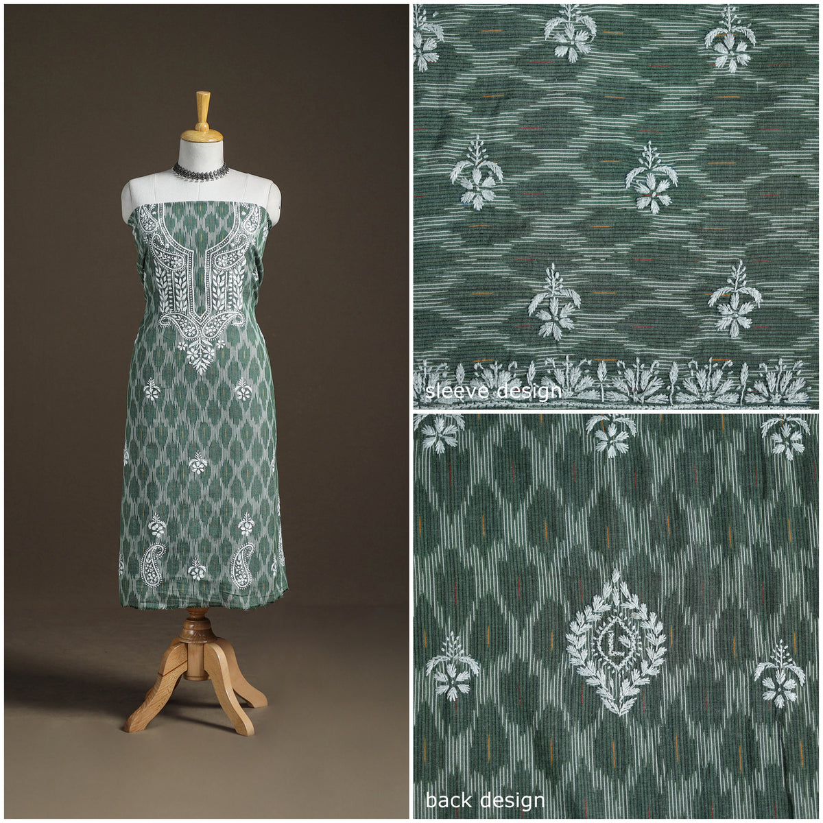 Lucknowi Chikankari Hand Embroidered Cotton Unstitched Kurta Material (2.5M) 15