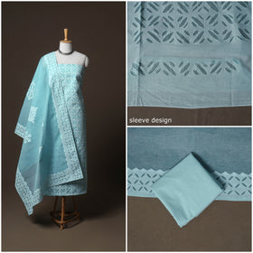 Applique Cutwork Cotton Unstitched Dress Material: Kurta, Bottom & Dupatta 15