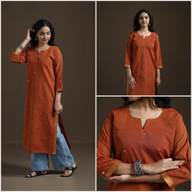 Mangalagiri Pure Handwoven Cotton Mirror Work Straight Kurta for women 21