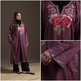 Kashmiri Aari Hand Embroidered Handwoven Merino Wool Pheran 14