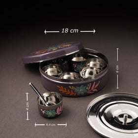 Floral Handpainted Enamelware Stainless Steel Masala Box (7 x 7 in) 15