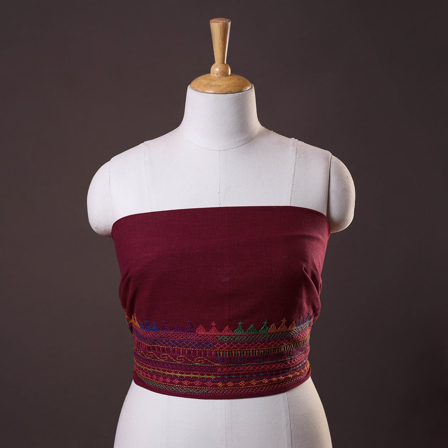 Maroon Lambani Embroidery Handspun Cotton Blouse Piece