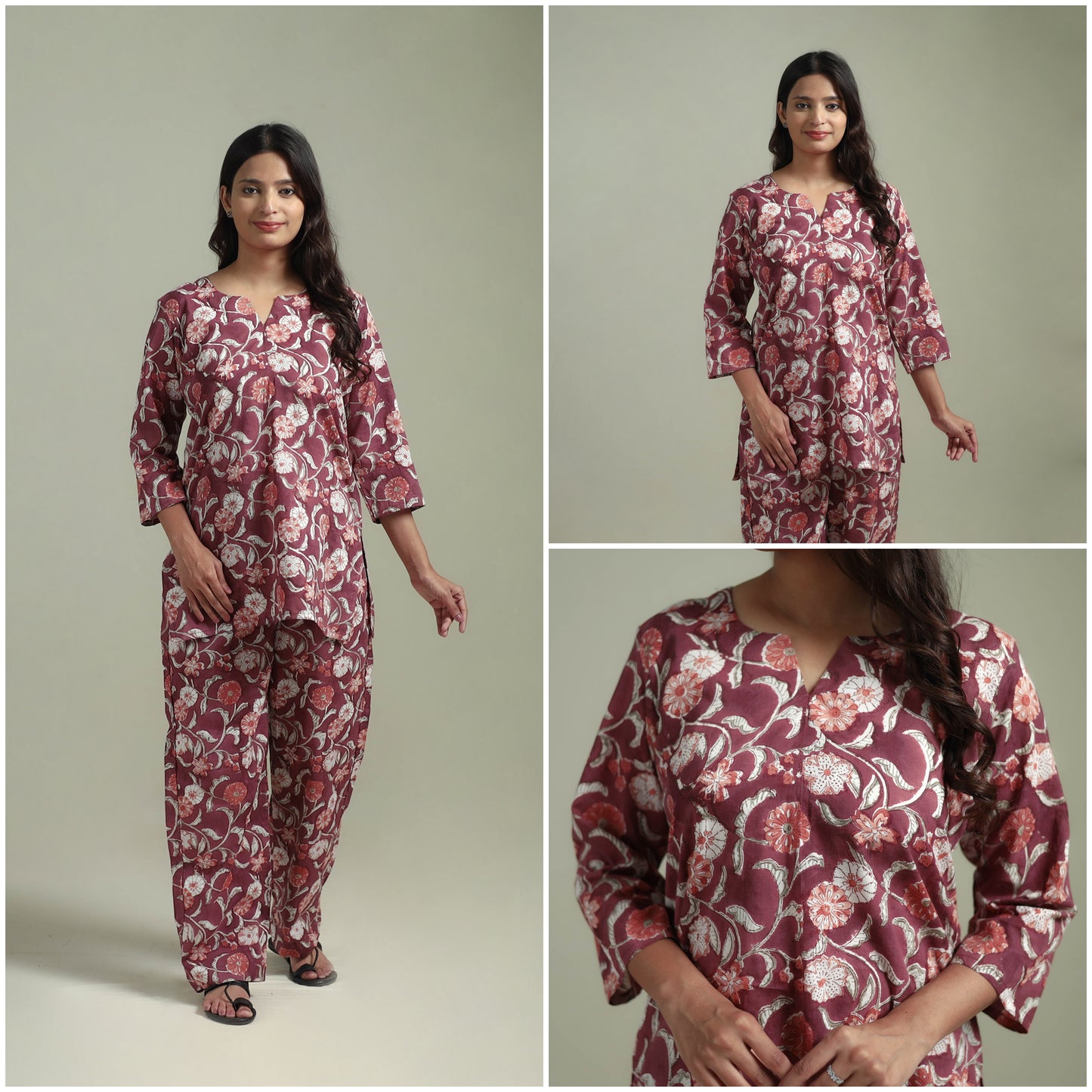 Sanganeri Floral Printed Cotton Night Suit for Women 08