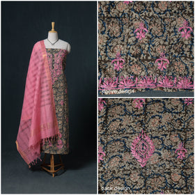 Lucknowi Chikankari Hand Work Unstitched Dress Material: Kurta & Dupatta with Jewellery 15