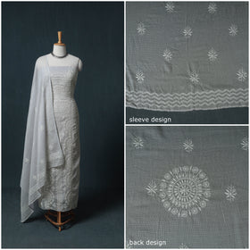 Lucknowi Chikankari Kota Doria Cotton Semi Stitched Dress Material: Kurta with Dupatta 15