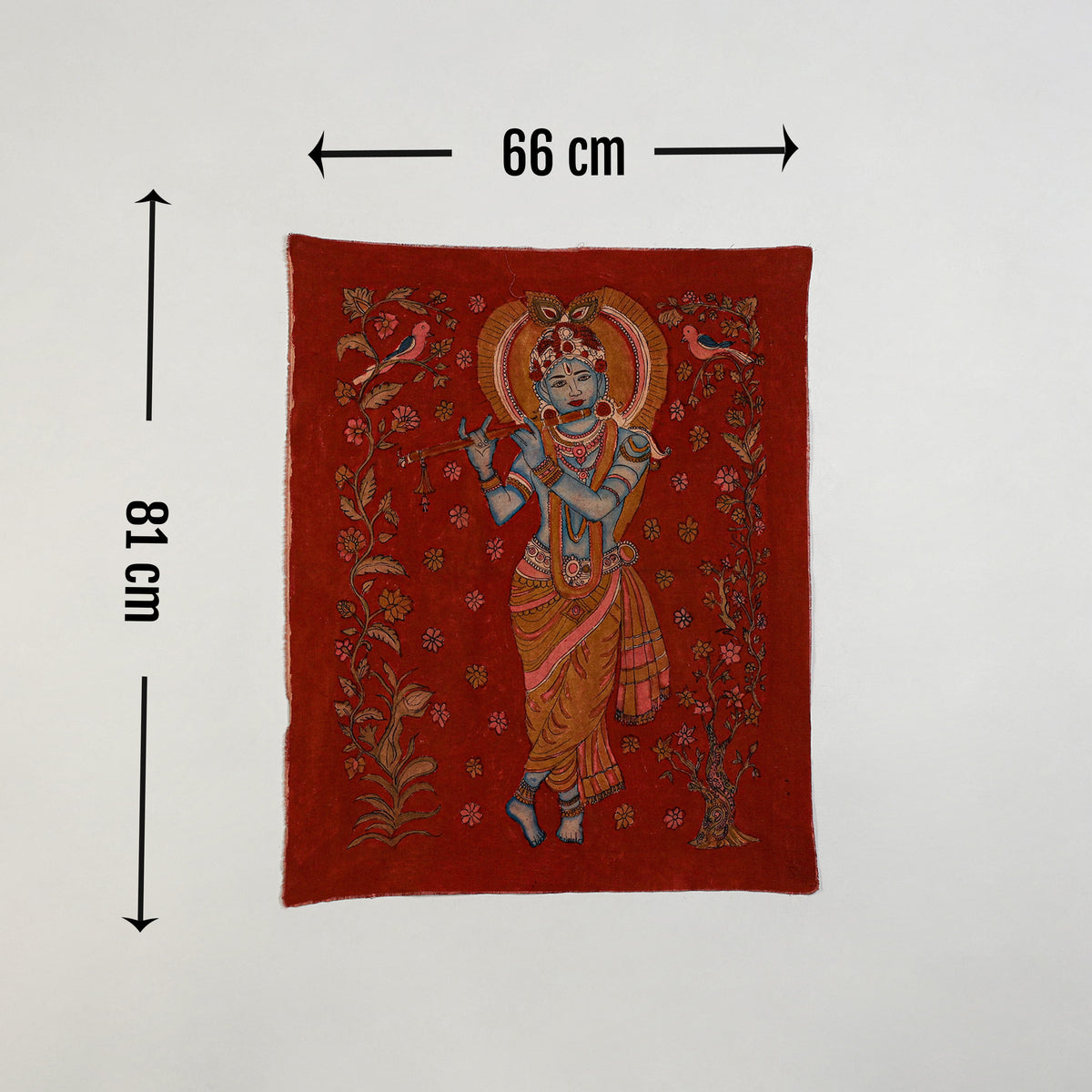 Srikalahasti Kalamkari Art Wall Hanging with Lord Krishna Motif by Ghanshyam Sarode (32 x 26 in) 15