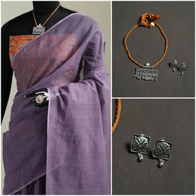 Purple - Nazaakat Kota Doria Cotton Plain Saree with Blouse & Jewellery Set 109