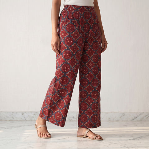 Ajrakh Hand Block Print Natural Dyed Cotton Palazzo for Women 12