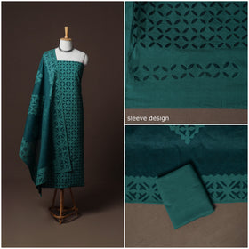 Applique Cutwork Cotton Unstitched Dress Material: Kurta, Bottom & Dupatta 16