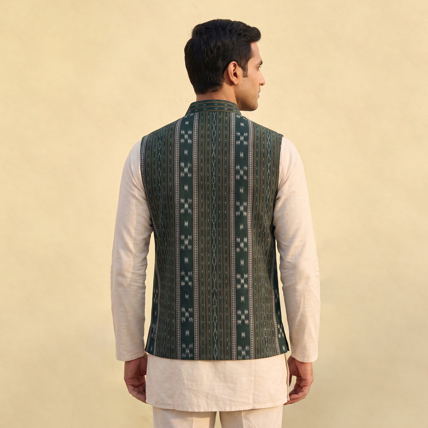 Sambalpuri Ikat Weave Cotton Men Nehru Jacket 12