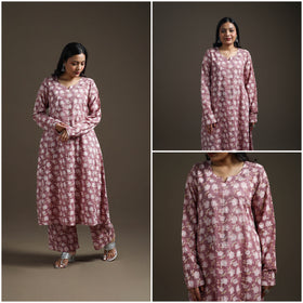 Purple - floral sanganeri print cotton a-line kurta