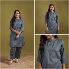 Sequin Work Flex Cotton Plain Straight Kurta with Pant Set for women 11