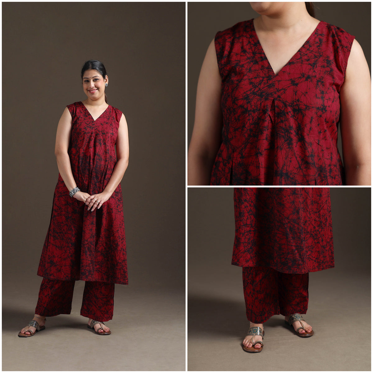 Hand Batik Print Cotton Straight Kurta with Palazzo Set for women 15