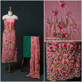 Hand Embroidered Georgette 3pc Unstitched Dress Material Suit Set 32
