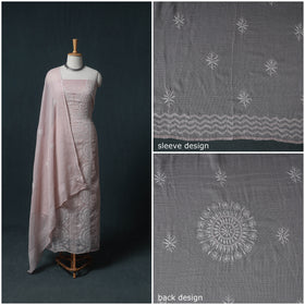 Lucknowi Chikankari Kota Doria Cotton Semi Stitched Dress Material: Kurta with Dupatta 16