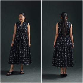 Pochampally Ikat Cotton Sleeveless Tiered Long Dress for Women 06