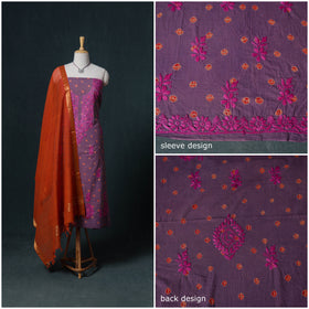 Lucknowi Chikankari Hand Work Unstitched Dress Material: Kurta & Dupatta with Jewellery 16