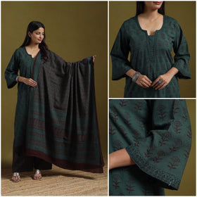 Natural Dyed Hand Block Bagh Print Cotton Suit Set with Dupatta for Women 02