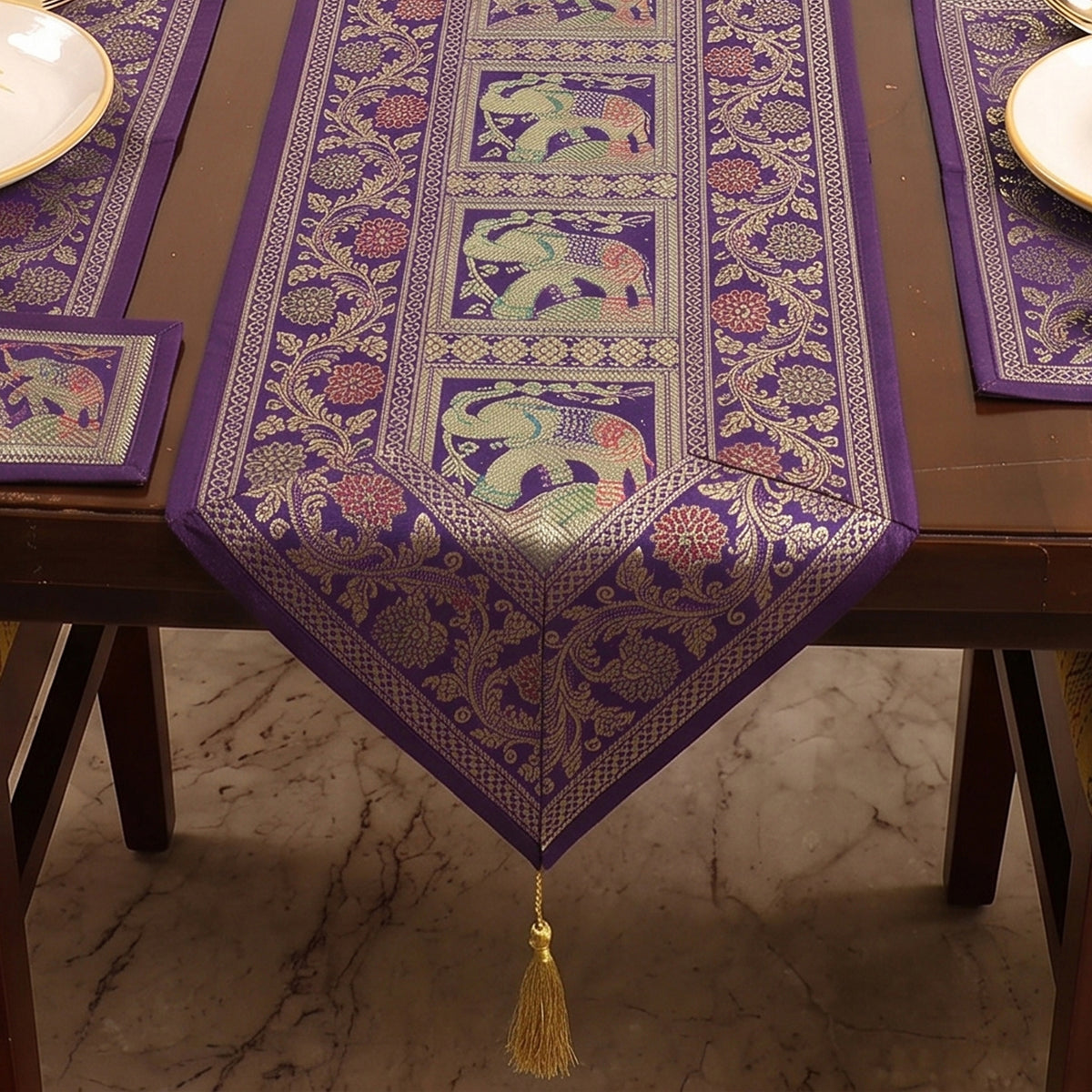 13pc Dining Table Linen Set in Brocade Banarasi Silk 07