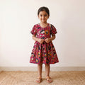 Pink - pure cotton girls frock dress in kalamkari prints