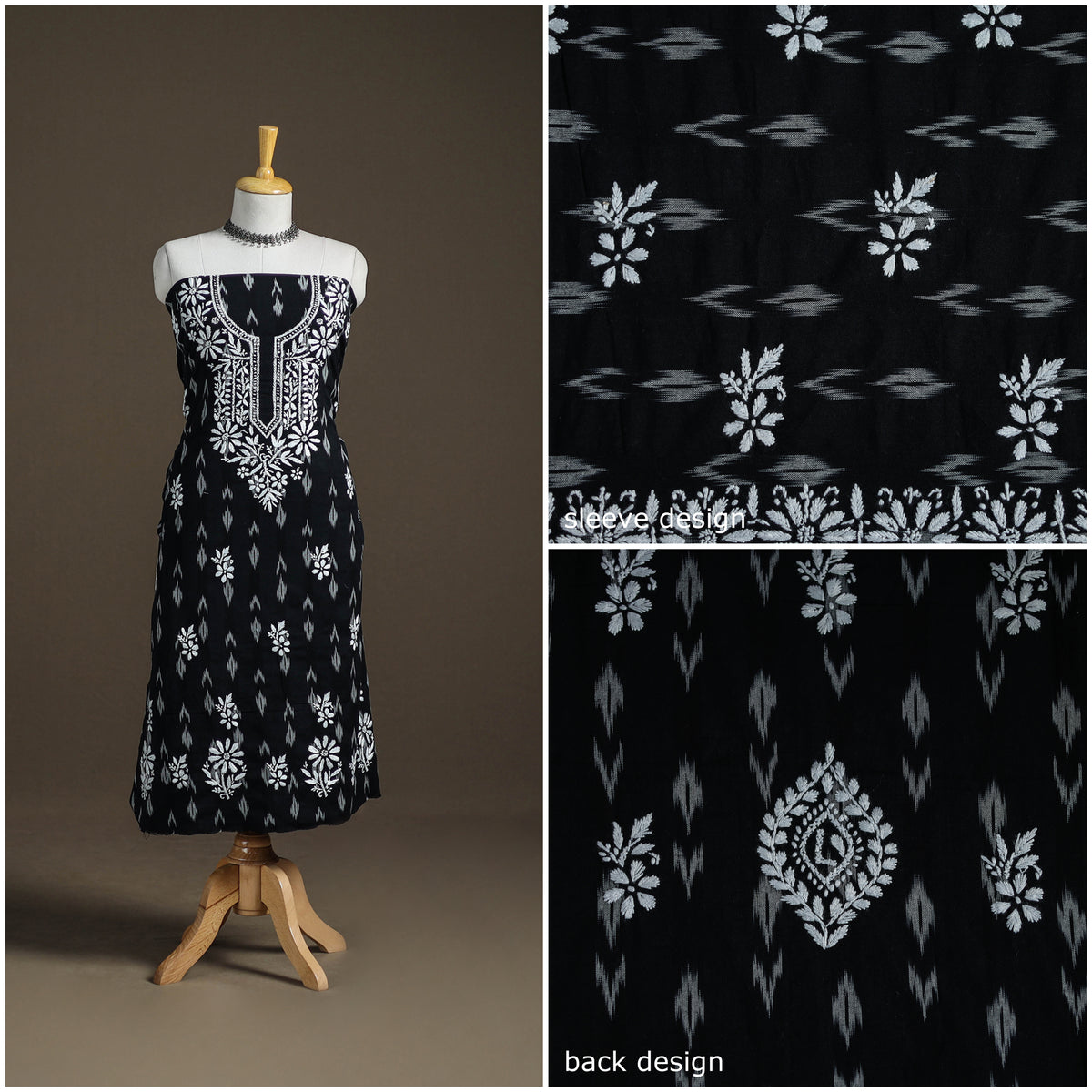 Lucknowi Chikankari Hand Embroidered Cotton Unstitched Kurta Material (2.5M) 17