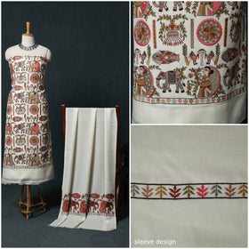 3pc Heavy Embroidered Wool Unstitched Dress Material Suit Set 21
