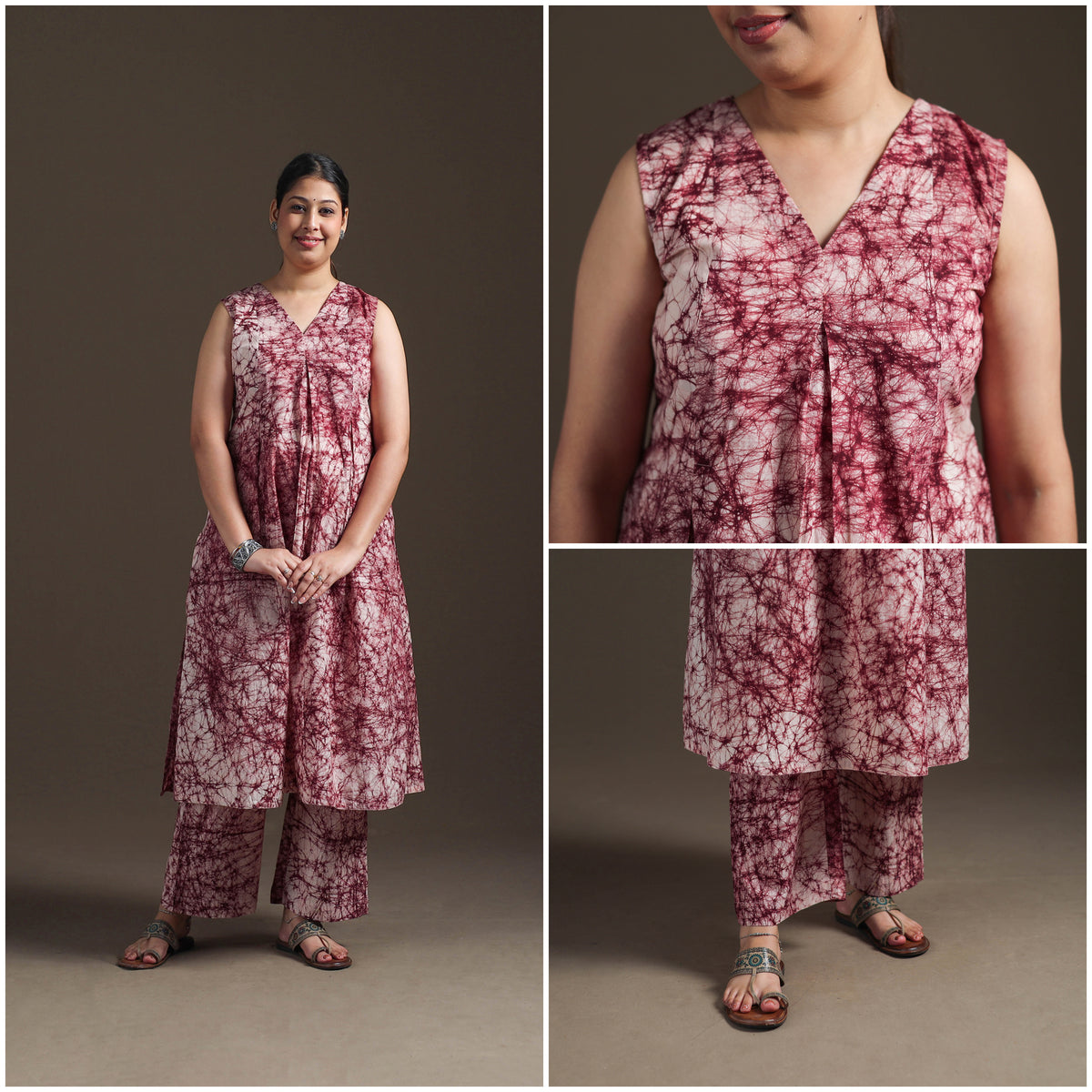 Hand Batik Print Cotton Straight Kurta with Palazzo Set for women 14