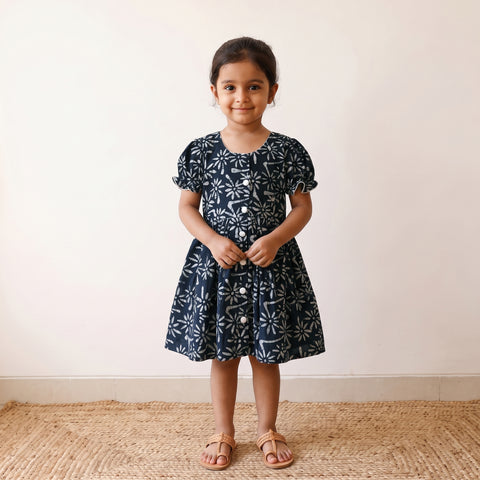 Black - Pure Cotton Girls Frock Dress in Batik Block Prints (3-4 Years) 52