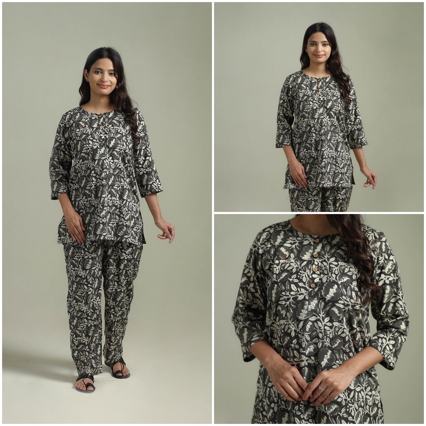 Sanganeri Floral Printed Cotton Night Suit for Women 14