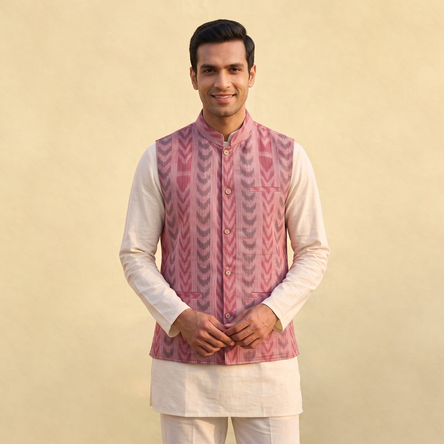 Sambalpuri Ikat Weave Cotton Men Nehru Jacket 13