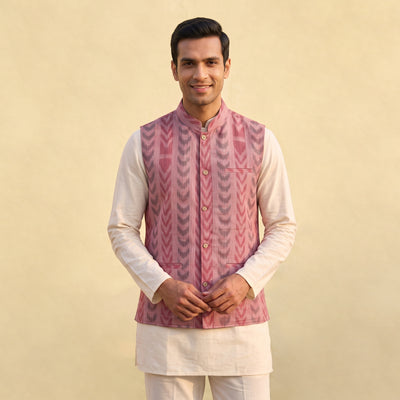 Sambalpuri Ikat Weave Cotton Men Nehru Jacket 13