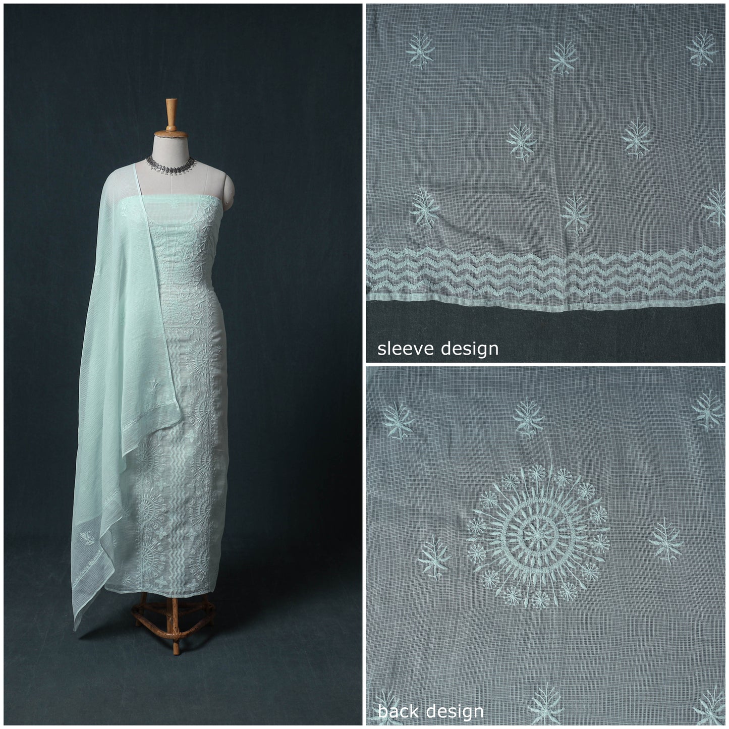 Lucknowi Chikankari Kota Doria Cotton Semi Stitched Dress Material: Kurta with Dupatta 17