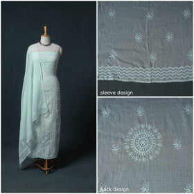 Lucknowi Chikankari Kota Doria Cotton Semi Stitched Dress Material: Kurta with Dupatta 17