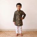 Black - kids pure cotton kurta in bagru block prints (3-4