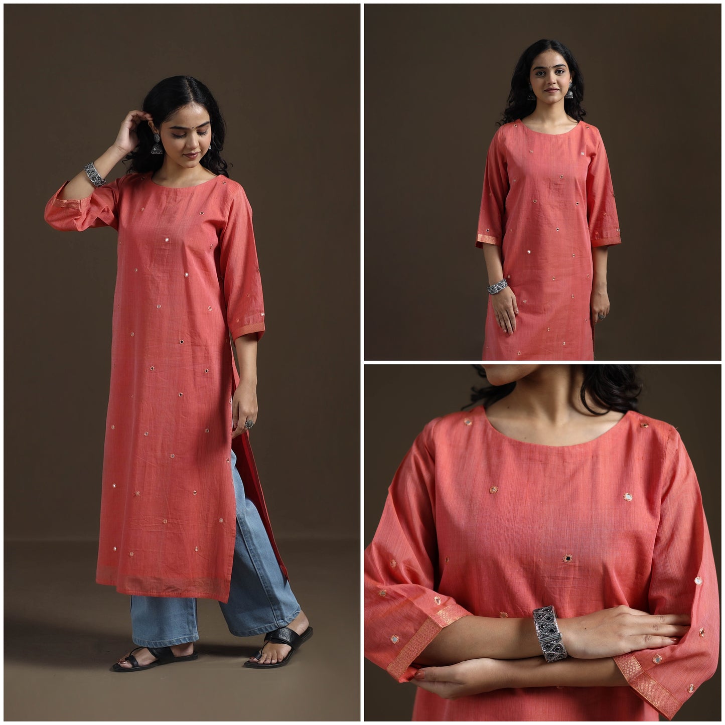 Mangalagiri Pure Handwoven Cotton Mirror Work Straight Kurta for women 17
