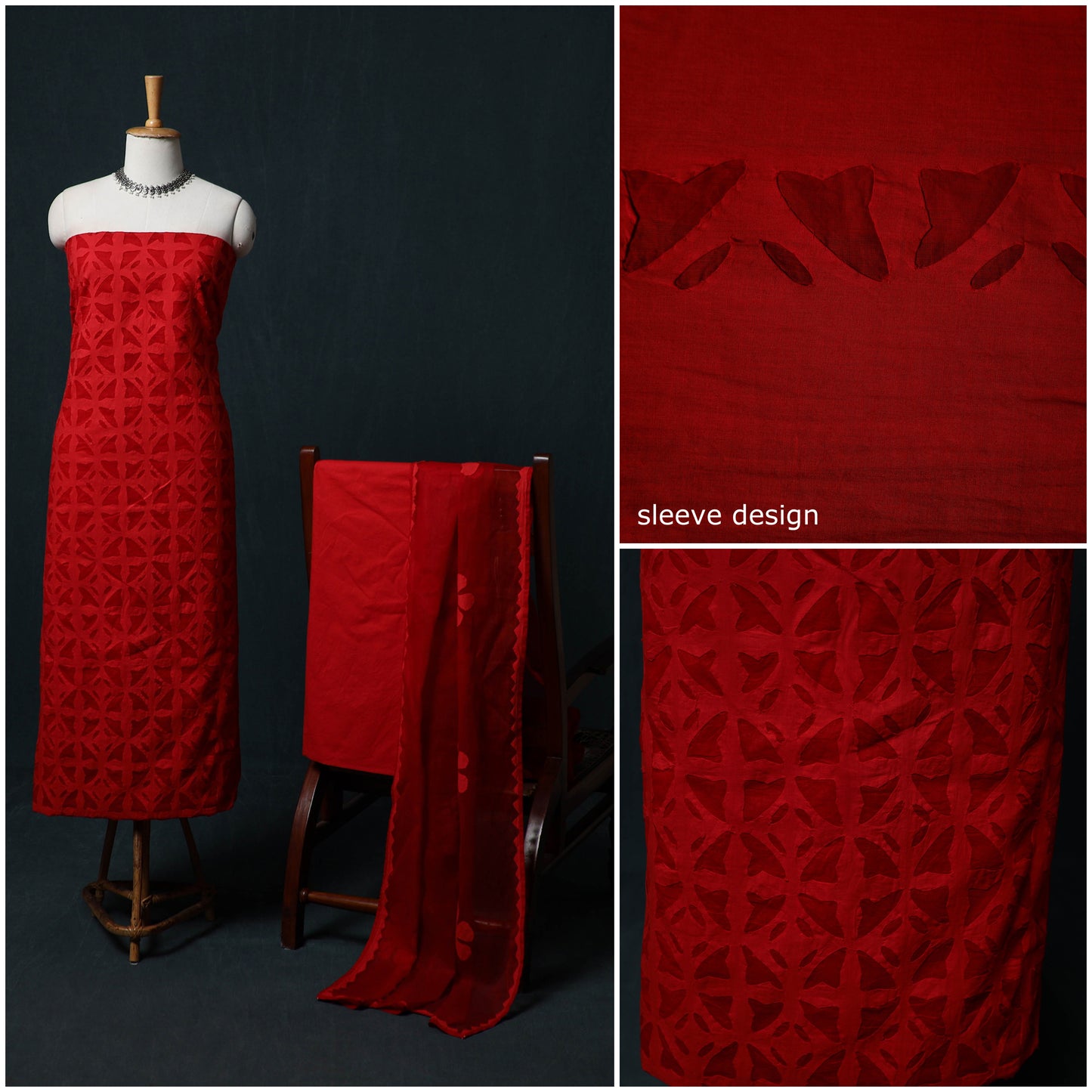 Barmer Applique Cutwork Cotton 3pc Unstitched Dress Material Suit Set 18