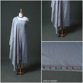 Kashmiri Sozni Hand Embroidered Pure Merino Wool Unstitched Dress Material: Kurta, Bottom with Dupatta 16