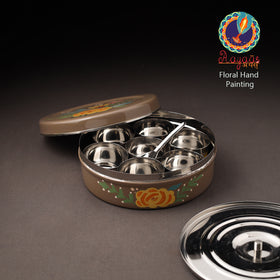 Floral Handpainted Enamelware Stainless Steel Masala Box (7 x 7 in) 18