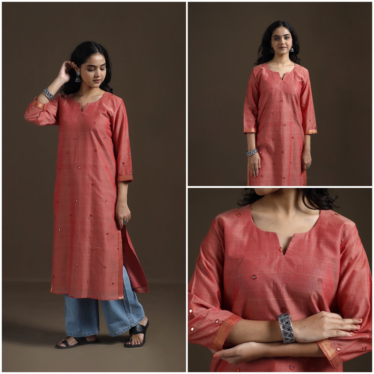 Mangalagiri Pure Handwoven Cotton Mirror Work Straight Kurta for women 20