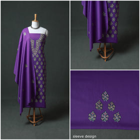 Kashmiri Aari Hand Embroidered Pure Merino Wool Unstitched Dress Material: Kurta, Bottom with Dupatta 18
