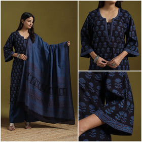 Natural Dyed Hand Block Bagh Print Cotton Suit Set with Dupatta for Women 03