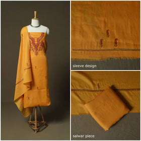 Yellow - Sozni Hand Embroidery Pure Silk 3pc Unstitched Dress Material Suit Set 33